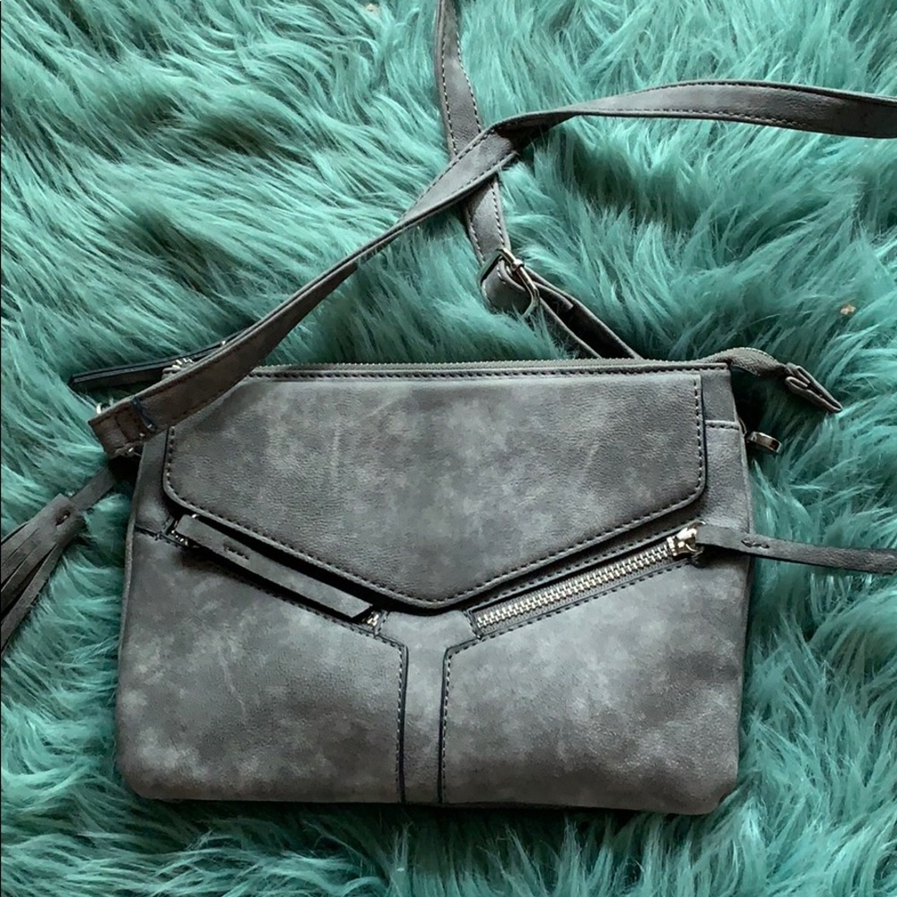 Gray vegan leather crossbody